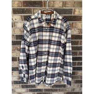 Barbour Portdown‎ Button Down Shirt XL Cream Brown Plaid Tailored Fit Soft Twill
